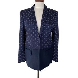 Club Monaco Women's Silk & Wool Blend Navy Patterned Blazer Size 0
